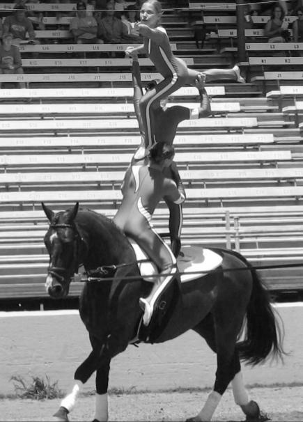 Freshman Yvonne Greenen competes in horse vaulting.